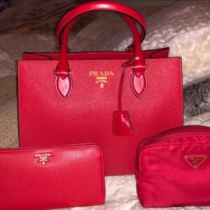 Prada Red Handbag and Accessories Set